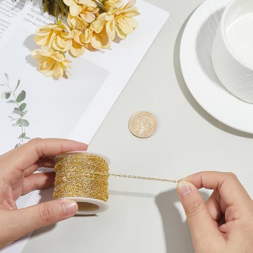PH PandaHall 33 ft Necklace Chains 2.2mm Golden Iron Cross Chains Link Flat O-Shaped Cable Chains Craft Jewelry Chain for DIY Necklace Bracelet Jewelry Making Valentine, 3x2.2x0.6mm - color: Golden-3x2.2x0.6mm, size: 3x2.2x0.6mm
