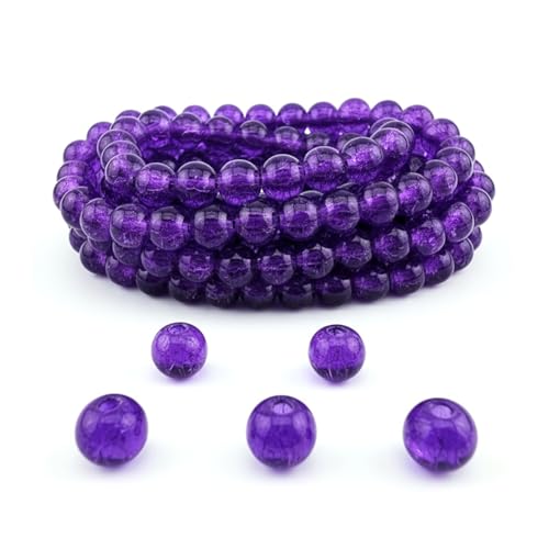 DandS ltd Crackle Lampwork Glass Beads for Jewelry Making, Purple Amethyst, Vibrant DIY Bracelets, Necklaces, Beading Supplies & Craft Kits for Handmade Jewelry, 80pcs 0.39 inch (10mm), #J288-10 - color: Purple Amethyst