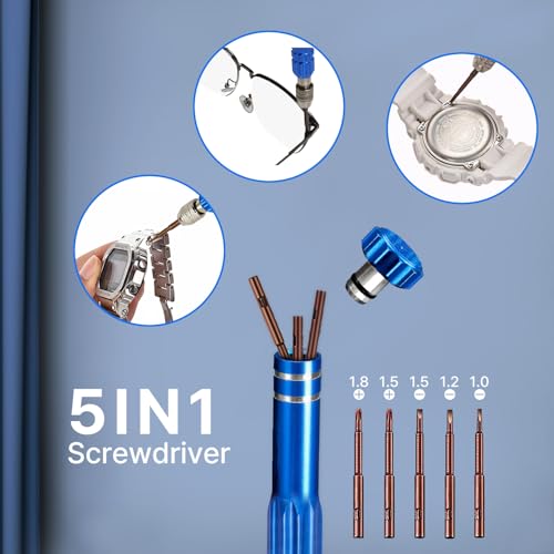 EasyTime Watch Battery Replacement Tool Kit Professional Watch Repair Toolkit and Back Remover Set with Adjustable Case Opener, Tweezers, Screwdriver and Instructions - color: Blue
