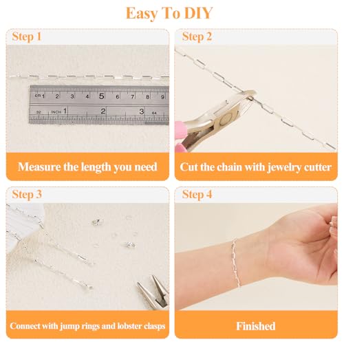 YOUBEIYEE 16.4 Feet Silver Paperclip Chain for Jewelry Making Stainless Steel Chains Roll for Women Necklace Bracelet DIY Jewelry Supplies - color: Paperclip Silver