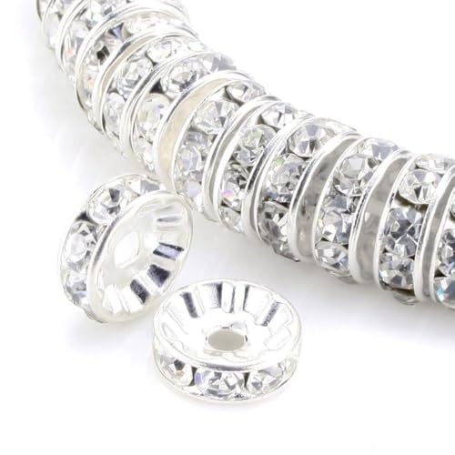 200pcs Adabele Grade A 5mm Crystal Rhinestone Rondelle Loose Beads (Clear Crystal) Sterling Silver Plated Spacer for DIY Craft Jewelry Making CF1-501 - color: Clear, size: 5mm (200pcs)