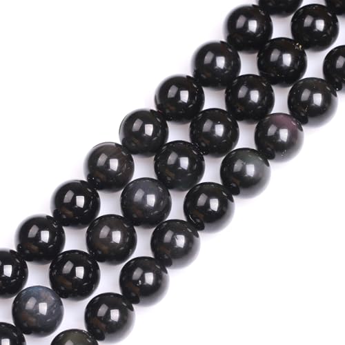GEM-Inside Natural 16mm Black Obsidian Gemstone Loose Beads Round Energy Power Beads for Jewelry Making 15" - color: Black Obsidian, size: 16mm