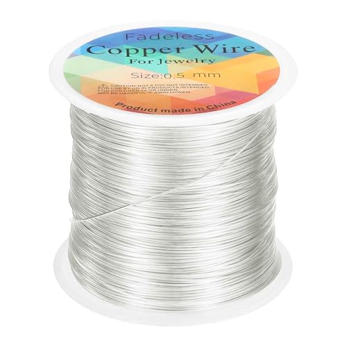 HARFINGTON Wire 203ft Length 24 Gauge Copper Craft Jewelry Wrapping Wire Tarnish Resistant Beading for Jewelry Making Supplies Crafting, Bright Silver - color: Bright Silver