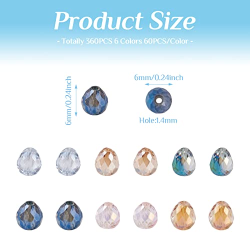 Craftdady 360Pcs Faceted Glass Teardrop Beads 6 Colors Transparent Pearl Luster Water Drop Glass Crystal Loose Beads Electroplate Charms for DIY Jewelry Crafts Making - color: 6 Colors, 6x6mm