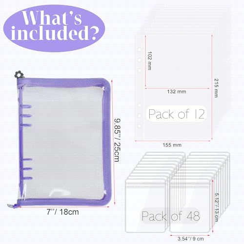 Bracelet Holder Travel Jewelry Organizer Case Transparent Jewelry Storage Book for Earring Necklace Ring with Small Clear Zippered Pouch - color: Purple,48 PCS Large Bags