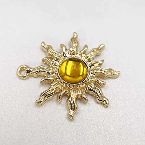 Sun Star Charms Baroque Boho Crystal Gold Plated Resin Gypsy Pendant Alloy for Jewelry Making DIY Craft Bracelet Necklace Earring - color: Sun-Yellow-28Pcs