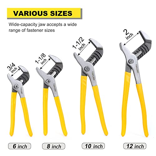 TOPLINE 4-piece Tongue and Groove Joint Pliers Set with Dipped Handles, Groove Joint Pliers Set Included 12-Inch, 10-Inch, 8-Inch and 6-Inch, Ideal for Basic Home Repair and General Applications - style: Dipped Handle