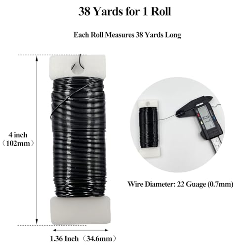 22 Gauge Black Metal Floral Wire, 38 Yards/35 Meters,for Christmas Wreaths,Tree Decoration,Flower Arrangement,Craft Wire,Flower Wire,Garden Wires,Flowers Bouquet Accessories,Jewelry Wires DIY - size: 22Gauge-Black-1P/38Yards