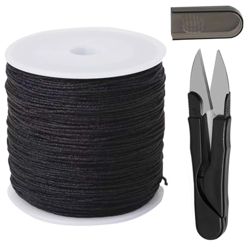 0.8mm Black Nylon String for Bracelets, QBJAYTY 120 Yards Nylon Cord Thread for Bracelets Necklaces Pendants Making, Bracelet String Cord for Wind Chimes, DIY Craft (0.8mm Black) - size: 0.8mm, style: black