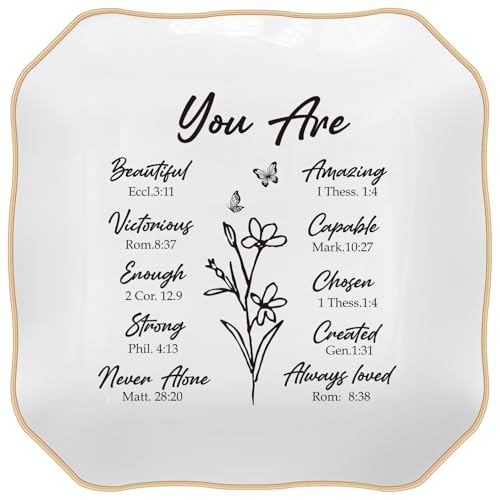 LITTLEBIGGER Christian Gifts – Bible Verses Jewelry Tray, Personalized Jewelry Dish, Spiritual and Religious Gifts for Women, Christian Faith-Based Gifts, Godmother Gift Ideas, Mothers Day Gifts - style: You Are-Wave Square