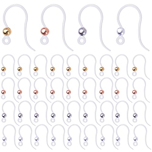 40pcs Plastic Earring Hooks Ear Wire Ball Dots Safety Non-Allergenic Ear Wires Hooks Earring Findings for DIY Jewelry Making, 4 Colors