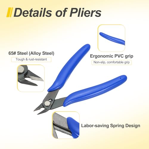 HARFINGTON 5" Flush Cut Pliers Small Precision Wire Cutter Side Cutter Diagonal Cutting Pliers for Jewelry Model Electronic 3D Print, Blue - color: Blue