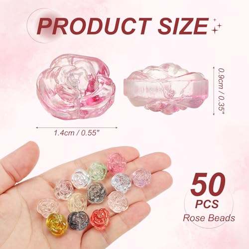 uxcell 50 Pcs Rose Beads, 0.55" Glass Flower Rose Charm Carved Loose Spacer Crystal Craft Beads for DIY Jewelry Making Bracelet Beading Projects Supplies, Rose Red - color: Rose Red