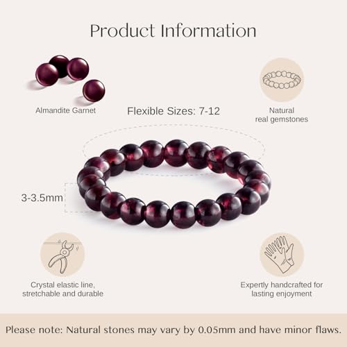 NLIEO Natural Gemstone Stretch Beaded Rings for Women Stackable Dainty Elastic Crystal Rings Jewelry - style: Almandite Garnet