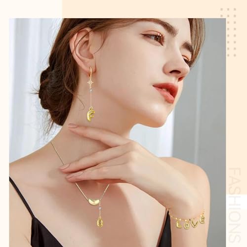 26Pcs 18K Gold Filled A-Z Alphabet Letters Charms for Jewelry Making, Chunky Gold Initial Letter Charm Pendant Beads, Trendy Bubble Slide Glitter Pendants for Women Bracelet Necklace Choker Making