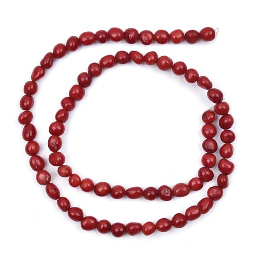 HAAMIIQII Red Coral Pebble Stone 4-6mm Small Irregular Freeform Tumbled Loose Gemstone Beads for Jewelry Making Strand 16.5 Inch (65-70pcs) - color: Red Coral