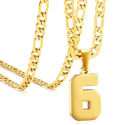 Personalized Jersey Number Necklaces for Mens,Athletes Stainless Steel Sport Number Pendant Chain for Mens Baseball/Basketball/Football Team Inspiration Jewelry with Gifts - color: Gold, style: 6 Gold