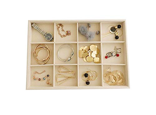 Large Stackable Jewelry Display Tray Case Organizer Premium Velvet Soft Light Beige Home Store Sales Shows (12 Grid) - color: 12 Grid