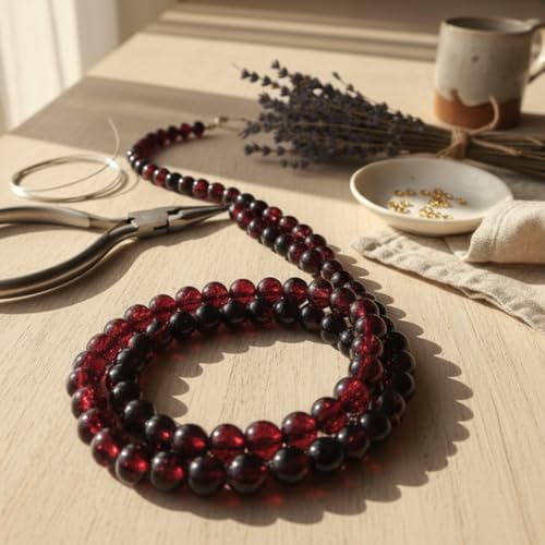 DandS ltd Crackle Lampwork Glass Beads for Jewelry Making, Red Garnet, Vibrant DIY Bracelets, Necklaces, Earrings, Beading Supplies & Craft Kits for Handmade Jewelry, 80pcs 0.39 inch (10mm), #J282-10 - color: Red Garnet
