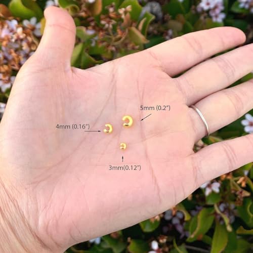 400pcs Crimp Bead Knot Cover End Caps 3mm (0.12 Inch) Small Crimp Cover 18K Yellow Gold Plated Copper Brass for DIY Craft Jewelry Making CF8-3 - color: Gold, size: 3mm (0.12 inch) - 400pcs