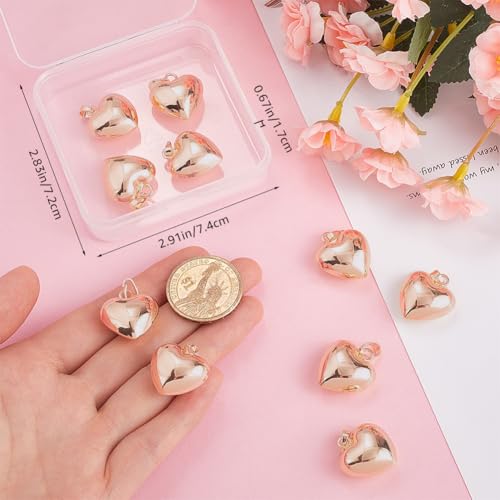 Beebeecraft 10Pcs Rose Gold Plated Heart Pendant Charms Metal Brass Love Heart Puffy 3D Shaped Charm for Jewelry Making DIY Crafts Necklace Valentine (20x20.5x10mm) - color: Rose Gold, size: 20x21x10mm