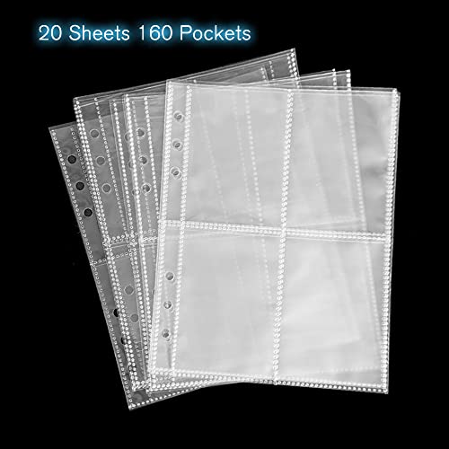 Clear Double-Sided Refill Inner Pages for Transparent Jewelry Storage Book 6 Ring Binder, 20 Sheets 160 Pockets - color: 20 Sheets for Small Bags