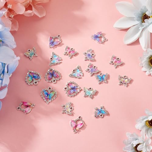 FASHEWELRY 20Pcs Alloy Crystal Rhinestone Charms Gradient Color Butterfly Jewelry Charms 10 Styles Charms for Jewelry Making Necklace Bracelet Craft - color: Multi