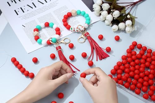 MAIBAOTA 120 Pcs Scarlet Red Silicone Beads 15 mm Scarlet Red Beads for Keychain/Pens/Bracelet/Necklace Making Focal Beads Loose Rubber Round Silicone Beads Bulk for Craft Making（with Boxed Kits） - color: Scarlet Red