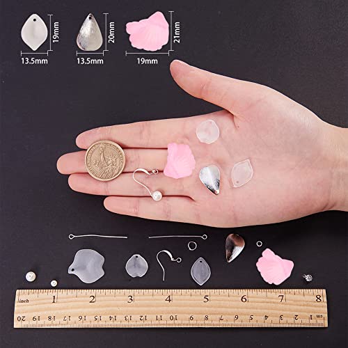 SUNNYCLUE 1 Box 10 Pairs Frosted Acrylic Calla Lily Flower Dangle Earring Making Kits Pink White Acrylic Flower Beads Caps Pendants, Pearl Bead, Earring Hook Jewelry Findings Supplies, Instruction - color: Diy 10 Pairs Pink White Flower Earrings