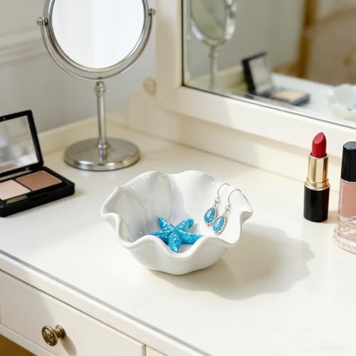 Jewelry Holder Dish Ceramic Flower Ring Dish Tray Decorative Starfish Trinket Dish Preppy Room Decor Coastal Jewelry Bowl Wedding Mother's Day Christmas Birthday Gifts for Women (Blue Starfish) - style: Blue Starfish