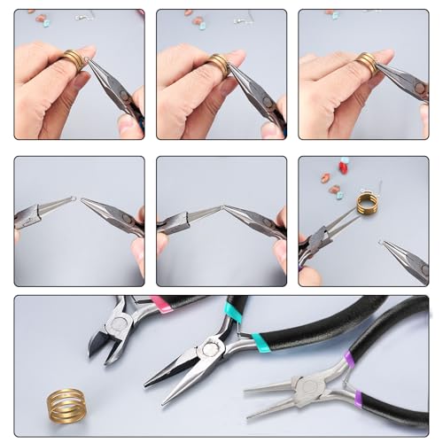 3 Pcs Jewelry Making Tools Pliers Kit, Includes Needle Nose/Round Nose Pliers/Diagonal, Wire Cutters for Jewelry Making Wire Wrapping Beading Crafts Matte Handle - style: 3pcs - Black