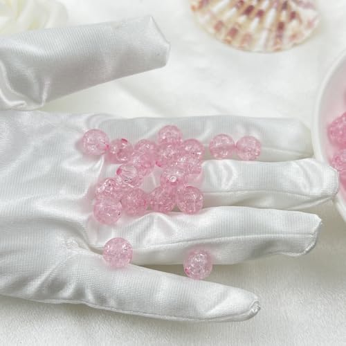400pcs 8mm Acrylic Crackle Beads - Round Crystal Acrylic Craft Beads with Hole for Jewelry Making - Pink - color: 21-pink, size: 8MM