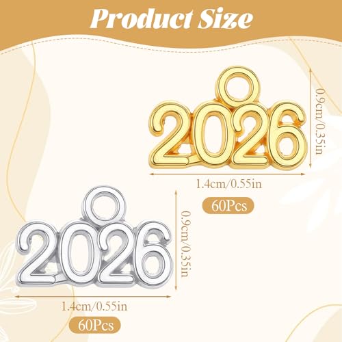 120 PCS 2026 Year Charms, Mini Signet Charms Zinc Alloy Graduation Tassel Pendants for DIY Jewelry Making Necklace Bracelet Keychain Decoration(Gold and Silver)