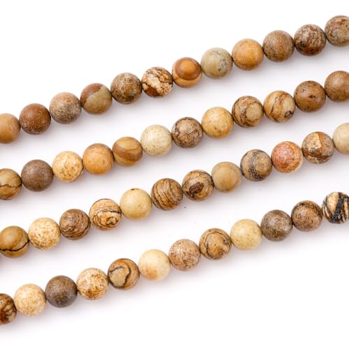 6mm 60pcs DIY Natural Brown Picture Stone Beads Round Healing Crystal Gemstone Loose Beads for Jewelry Making Handmade Bracelet Necklace - color: Brown Picture, size: 6mm