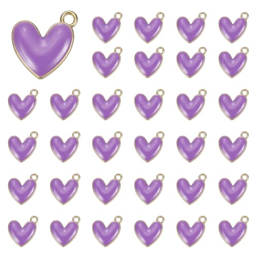 MECCANIXITY Enamel Alloy Heart Charm, Valentine Heart Pendants Love Jewelry Making Charm for DIY Necklace Bracelet Earrings Keychain - color: Purple