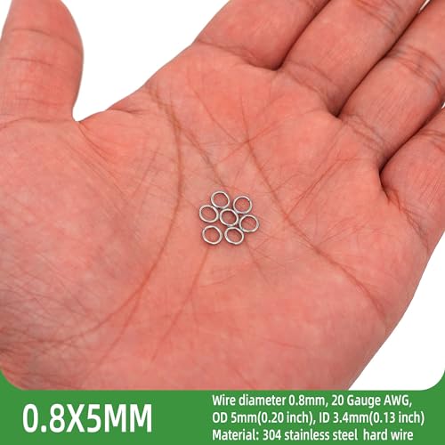 1000PCS 5mm 0.8mm Thickness 20 Gauge Stainless Steel Jump Rings, Unwelded Metal Round O Rings for Necklace Bracelet Keychain Chainmail Jewelry Making - size: 5mm OD-0.8mm Thick-20 Gauge