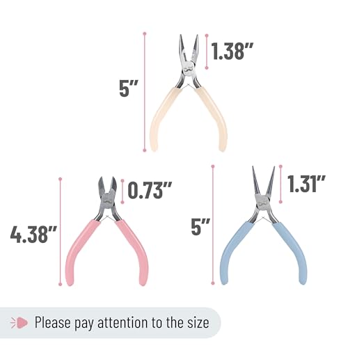 Mr. Pen- Pliers for Jewelry Making, 3 Pack, Chain Nose, Round Nose Pliers Set and Wire Cutter for Beading, Wire Wrapping, Jump Rings, Jewelry Repair, Crafting, DIY - color: Pastel