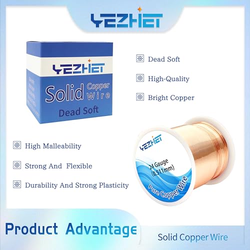 24 Gauge Solid Soft Copper Wire (850Ft, 16OZ) for Electroculture Gardening Plants, Bare Pure Copper Wire Jewelry Making Craft - size: 24GA