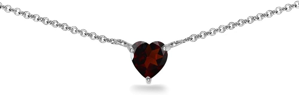 Birthstone Necklace for Women - Genuine or Synthetic Gemstone, 7mm Heart Solitaire, Short Dainty Layered Choker, Silver