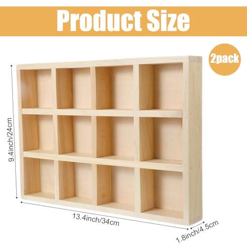 2 Pack Wooden Sorting Tray Grid Display Wood Divided Organizer Rectangular Vanish Finished Section Box for Rings Earrings Necklaces Bracelets (12 Compartments, 12.9 x 9.1 x 1.55 Inch)