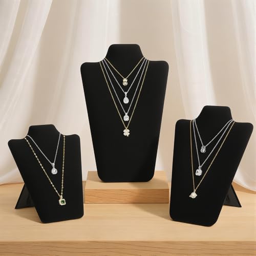 KUKUVR 2Pcs Black Velvet Necklace Bust Display Stand, Jewelry Pendants Chain Holder Stand, Necklace Display Board for Retail Vendor Booth & Selling (Large 12.2 * 7.9inch) - size: Large 12.2*7.9inch