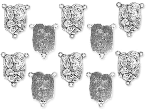 Gifts Catholic Inc. Pack of 10 - Holy Family Centerpieces for Rosary - 1" Silver Oxidized Bulk Rosary Making Supplies - Made in Italy