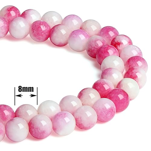 QINJIEJIE 100pcs Pink Tourmaline Jade Natural Stone Beads 8mm Round Loose Gemstone for Bracelet Necklace Earrings Jewelry Making - Polished Pink Crystal DIY - color: D-Pink Tourmaline Jade, size: 100PCS
