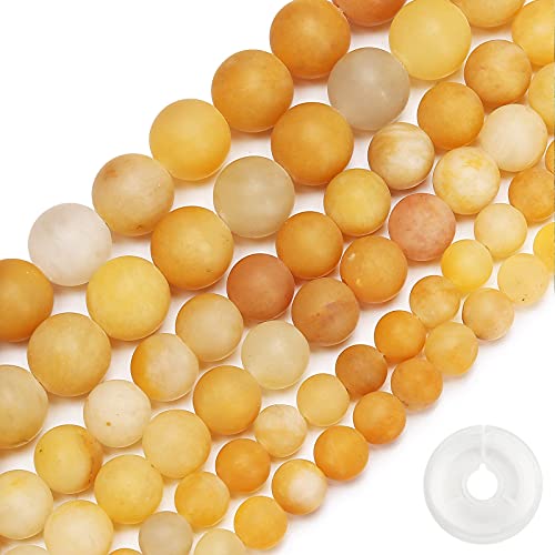 Natural Matte Yellow Jade Beads, 6MM Round Frosted Unpolished Loose Gemstone Beads for Bracelet Necklace Jewelry Making, Energy Stone Healing Power with Stretch Beading Cord - color: Matte Yellow Jade, size: 6MM