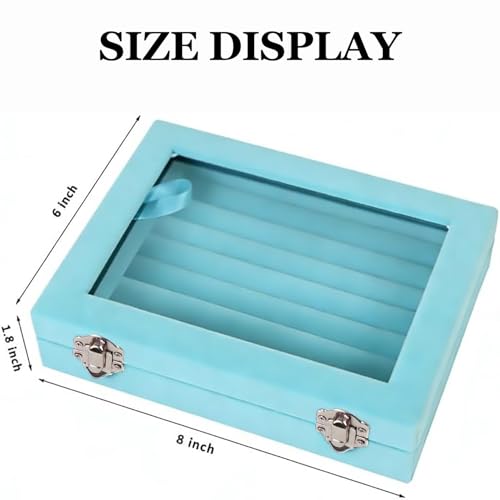 Jewelry Box Rings Organizer Tray 7 Slots Velvet Jewelry Earring Storage Box With Transparent Lid Jewelry Display Case for Girls Women (Light Blue) - color: Light Blue