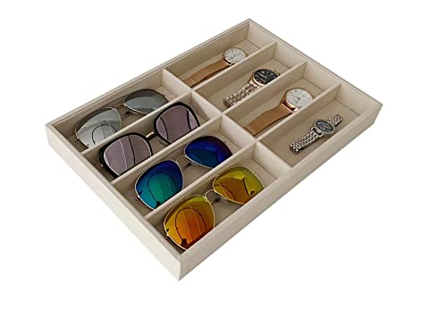 Premium Grade Velvet Drawer Divider Eyewear Storage Sunglasses Jewelry Tray Organizer Stackable Multifunction Store Show Tray Drawer Divider Insert - color: Beige B8