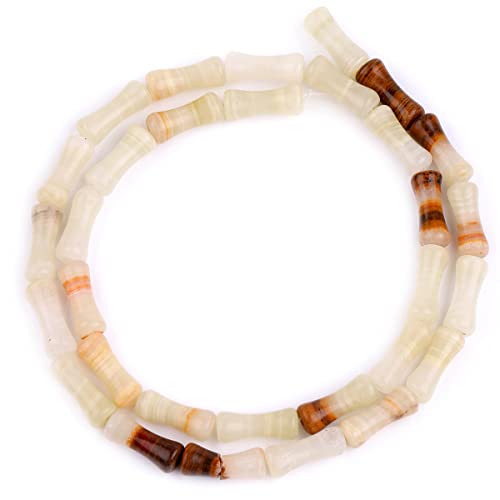 GEM-Inside 30Pcs 5x12mm Natural Yellow Afghanistan Nephrite Jade Stone Plant Bamboo Knot Bone Charms Beads for Jewelry Making Power Energy Chakra Stone Beads - color: Yellow Afghanistan Nephrite Jade