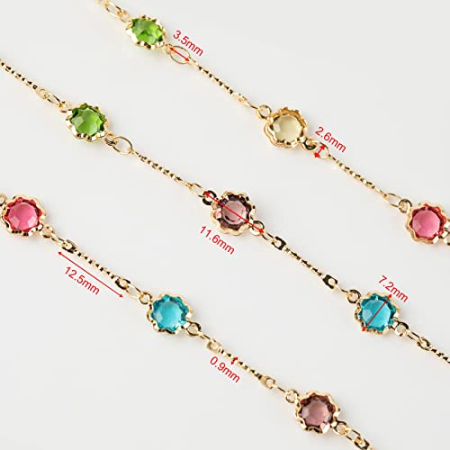 16.4 Feet Gold Plated Chains for Jewelry Making, Mixed Color Rhinestone Chain Links Bracelets Necklace Anklet Chain Bulk with Jump Rings Lobster Clasps - color: Colorful Rhinestone- Gold