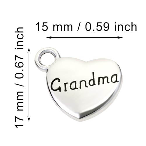 Shapenty Antique Silver Love Heart Shaped Family Members Pendant Charms for DIY Craft Keychains Bracelet Necklace Earrings Jewelry Making Findings and Memory Ornament - style: Grandma