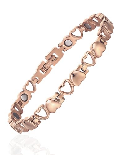 BioMag Magnetic Bracelet for Women, Titanium Steel Wristband Brazaletes for Pain Relief Solid Pure Copper Jewelry Gift with Adjustable Tool - color: Rose Gold